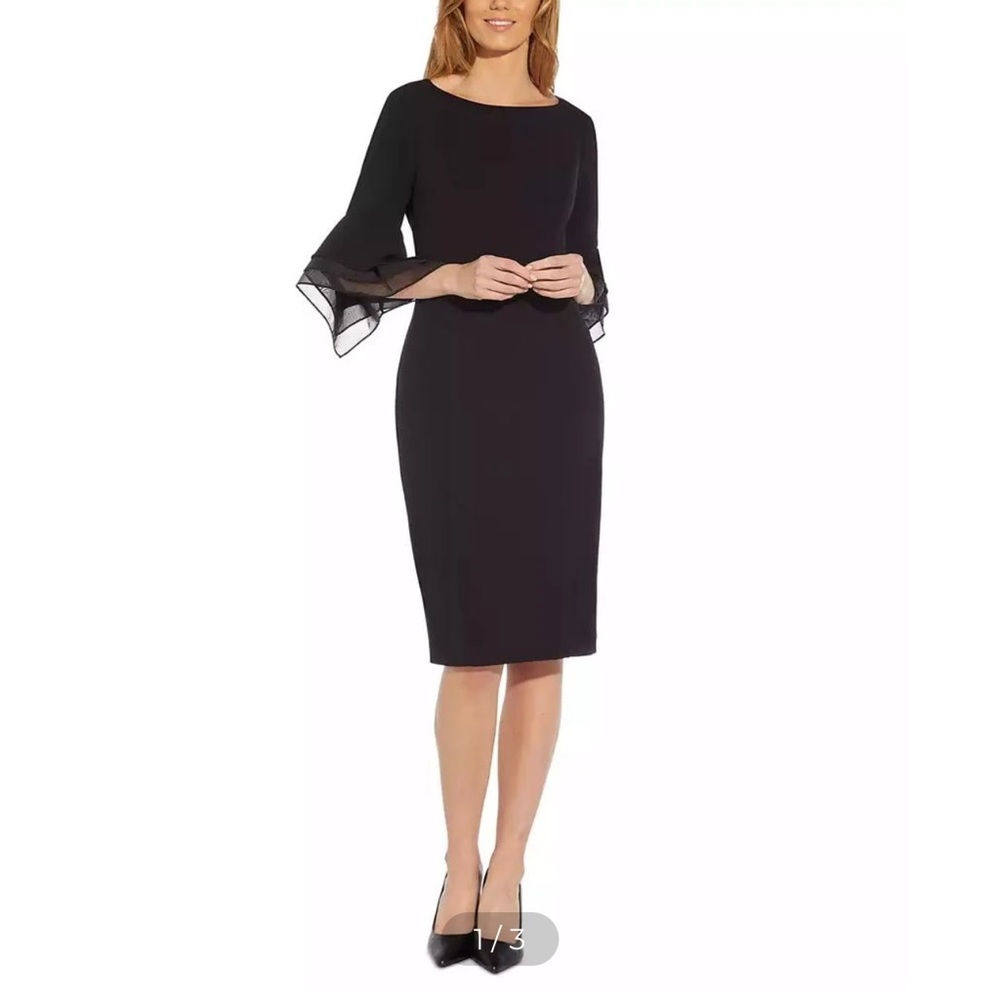 Adrianna Papell Plus Size Stretch Crepe 3/4 Bell Sleeve Black Dress size 16W